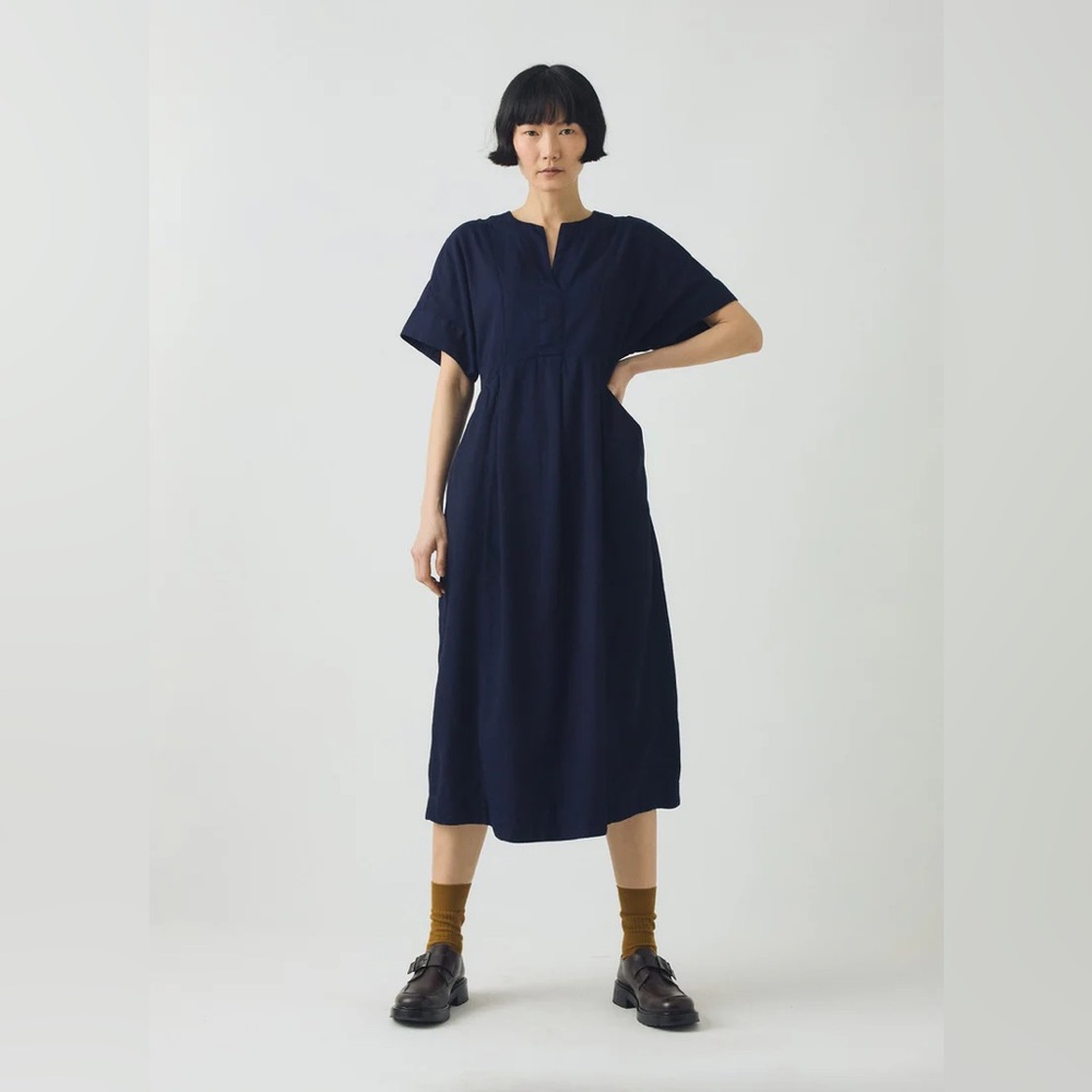 Toast Twill Indigo Blue 100% Cotton Bryn Dress in Size L Large NWT NEW